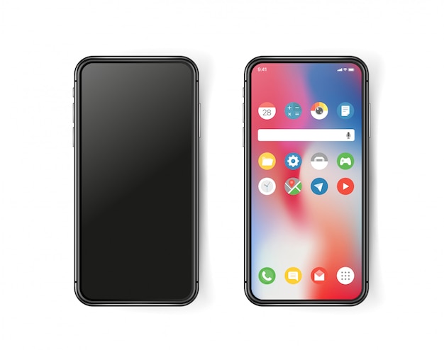 Vector modern smartphone, on and off screen sample