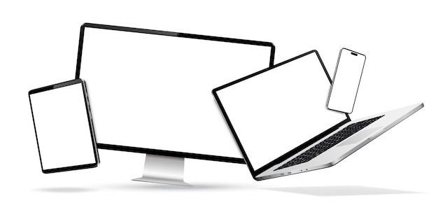 modern smartphone tablet laptop and desktop computer with levitation effect