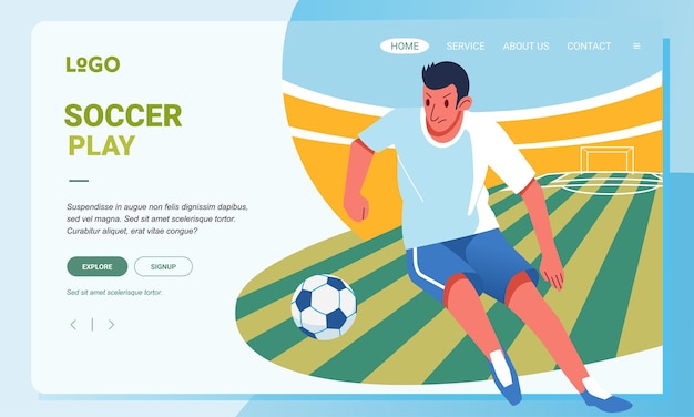 modern soccer banner illustration a soccer player dribbling the ball on the field
