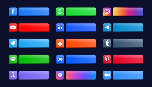 Vector modern social media icons logos or network platform banners and networking buttons