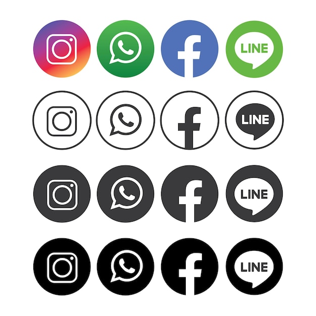Moderna raccolta di loghi per social media linea facebook whatsapp instagram