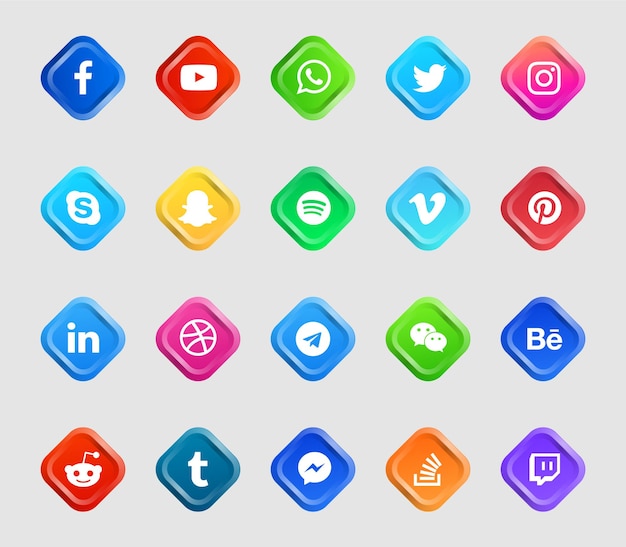 벡터 현대 소셜 미디어 로고 및 아이콘 설정