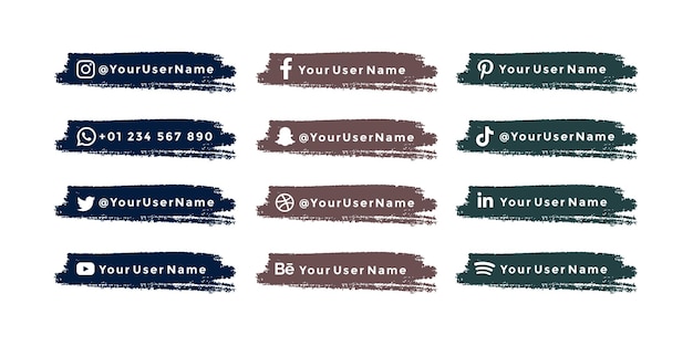 Vector modern social media lower third with brush icons collection template