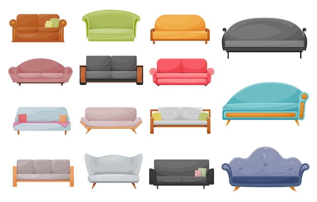 Modern sofa classic or retro couch cartoon vector