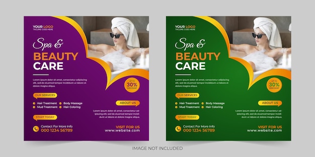 Modern spa beauty center ads social media post promotion discount square banner vector template