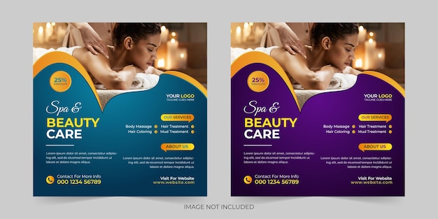 Modern spa beauty center ads social media post promotion discount square banner vector template