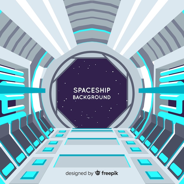 Vector modern spaceship interior background with flat design