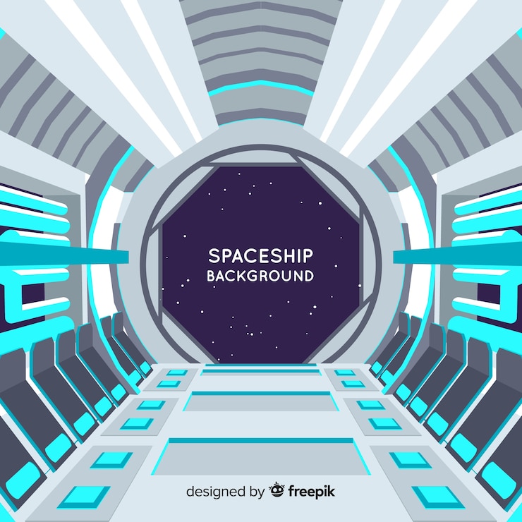 Vector 現代太空船內部背景,平面設計