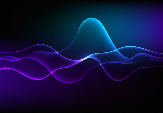 Vector modern speaking sound waves oscillating dark blue light