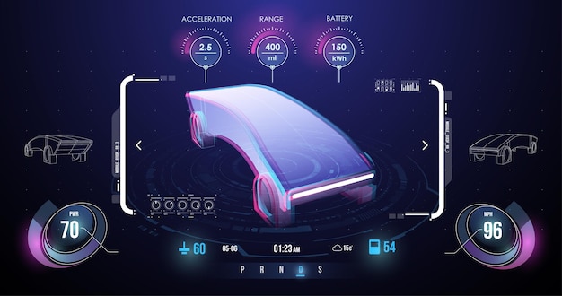 Modern sports car dashboard with navigation display Cockpit of futuristic autonomous car Abstract virtual graphic touch user interface Car Auto Service Modern Design Diagnostic Auto