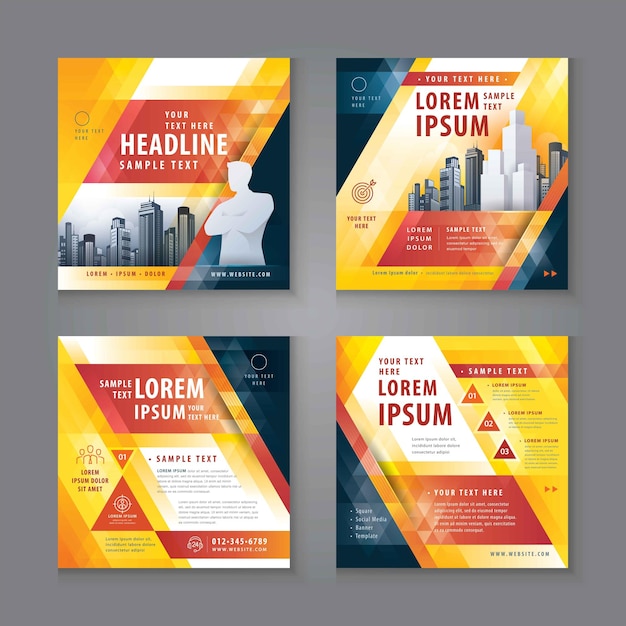 Modern square header web banner profile Abstract Red and Yellow Geometric Triangle Background