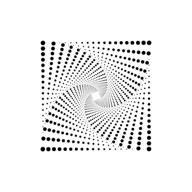 Spirale quadrata moderna. schema ottico. mezzitoni arte. illustrazione vettoriale. immagine d'archivio. eps 10.