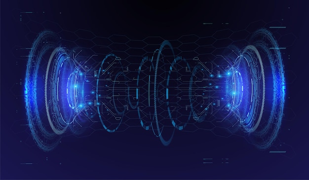Современная сцена в стиле киберпанк Технология абстрактной голограммы HUD футуристическая портальная голограмма Векторный шоу-рум Волшебный круг телепорт подиум