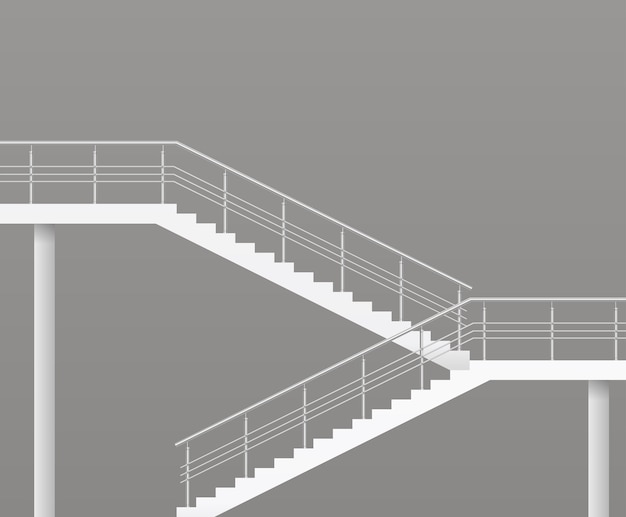 Vector modern staircase with metal railings