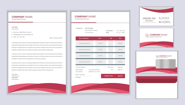 Modern stationery business corporate identity design with letterhead template, invoice and business card.