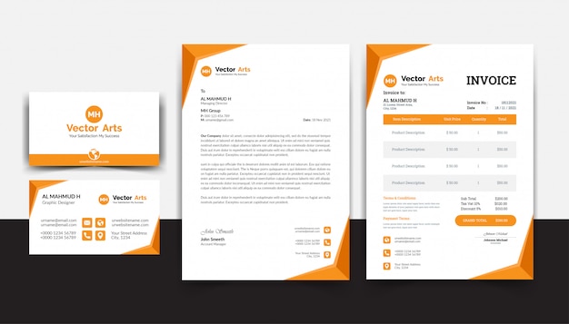 Vector modern stationery pack with business card letterhead invoice template