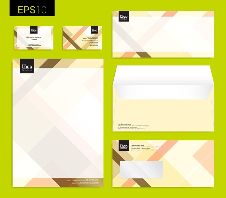 Vector modern stationery set, letterhead, business card, envelope
