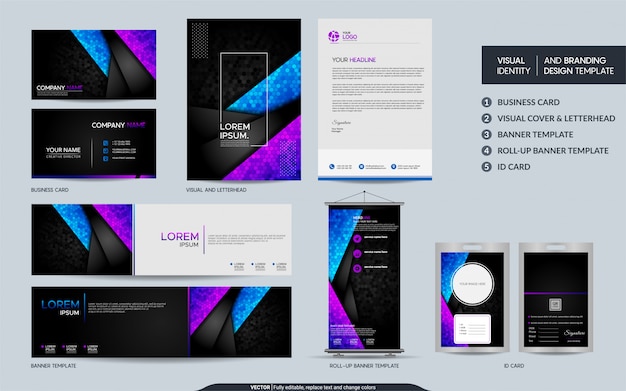 Vector modern stationery and visual brand identity set.