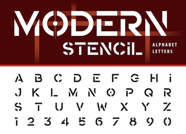 Modern stencil, bold alphabet letters and numbers