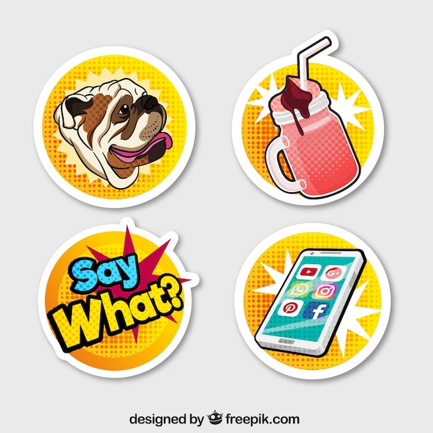 Modern stickers with pop art style