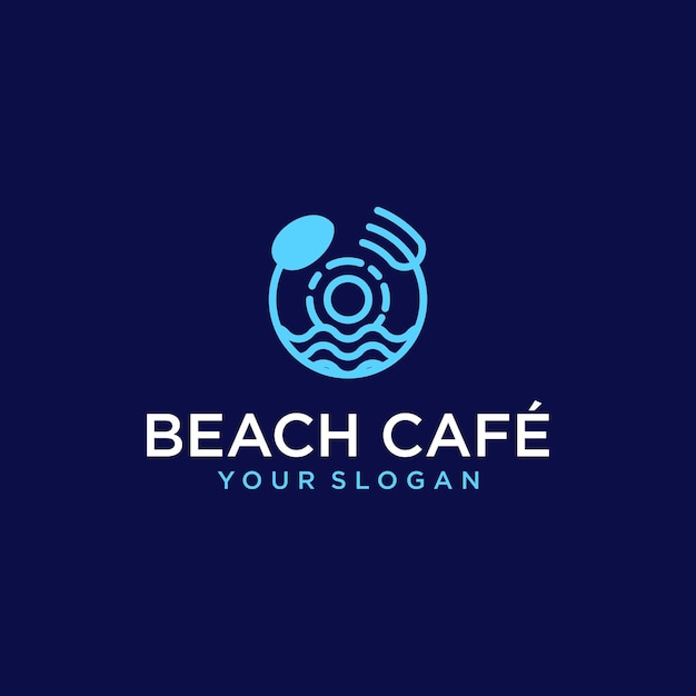 Modern strandlogo-ontwerp met café-inspiratie