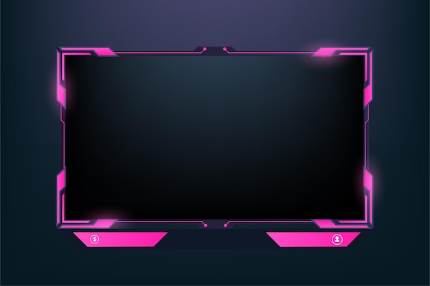 Modern streaming screen interface decoration for girl gamers Futuristic gaming overlay design with abstract shapes and buttons Live gaming screen border design with pink color shapes