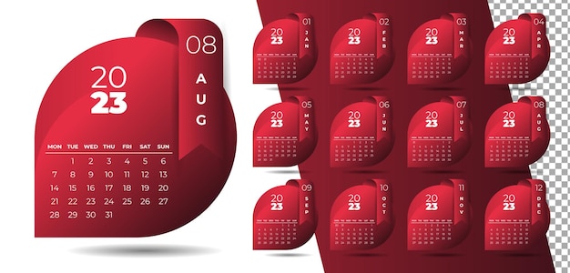 ベクトル リボンスタイルのモダンなスタイルの2023年新年カレンダーデザイン