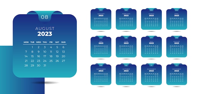Design moderno del calendario del nuovo anno 2023 in stile nastro