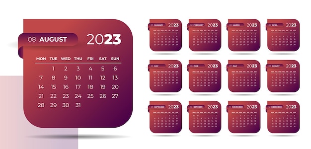 Vector modern style 2023 new year calendar design in ribbon style