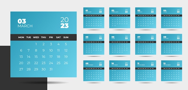 Design moderno del calendario del nuovo anno 2023 in stile nastro