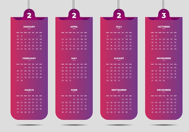 Design moderno del calendario del nuovo anno 2023 in stile nastro