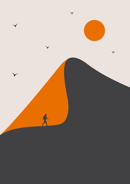 복고풍 보헤미안 디자인, 달, 사막이 있는 현대적인 스타일의 카드.