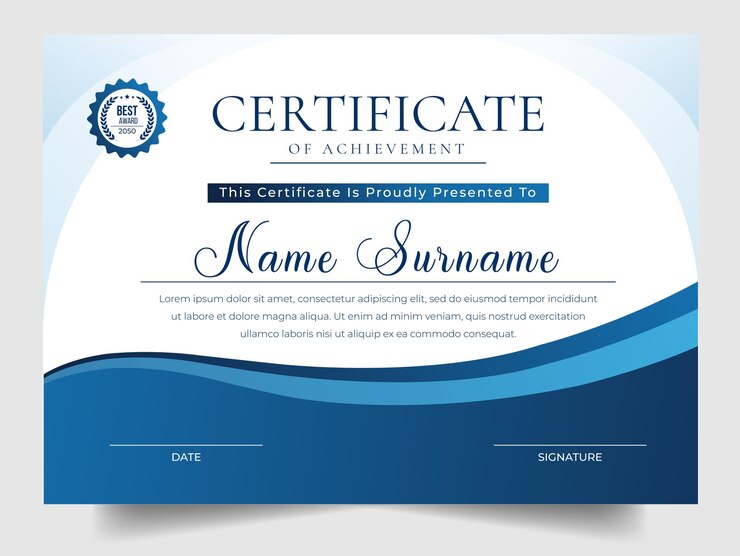 Modern style elegant corporate certificate of achievement award template design
