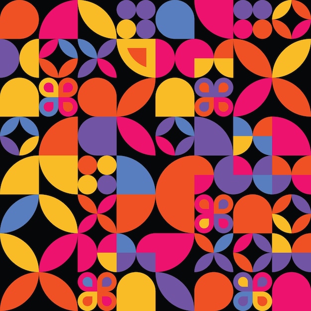 Modern style geometric abstract vector seamless pattern with simple shapes and retro color palette