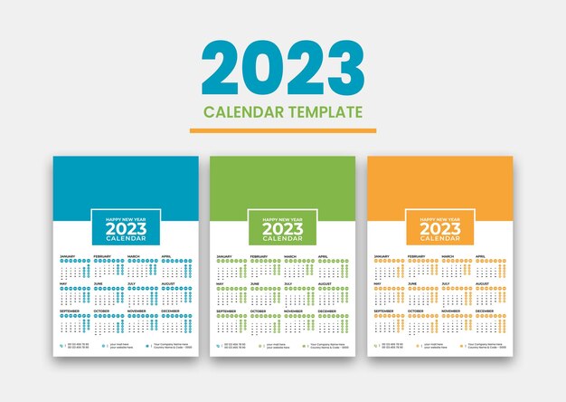 Vettore design del calendario da parete per il nuovo anno 2023 in stile moderno