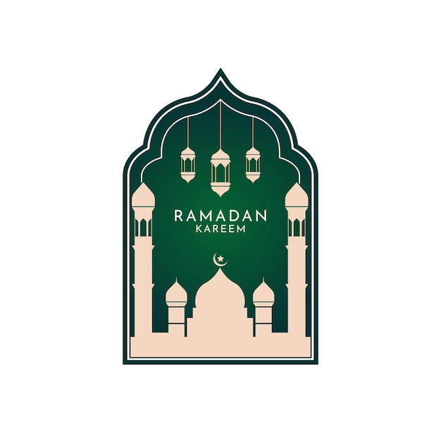 Modern style Ramadan Mubarak greeting cards with retro boho design moon mosque dome and lanterns