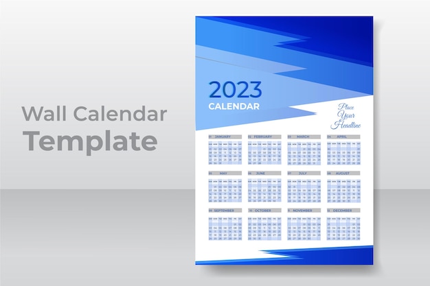 Modern stylish 2023 wall calendar design template of 12 month