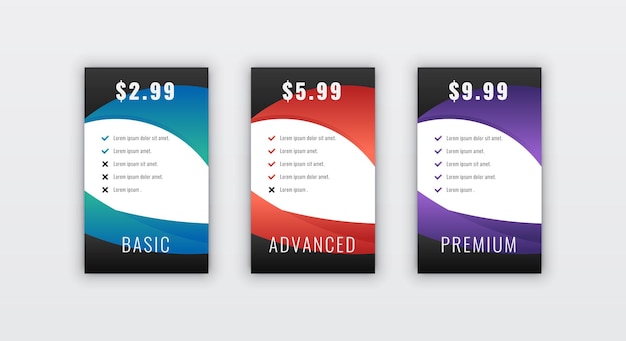 Vector modern stylish business pricing table or card design template