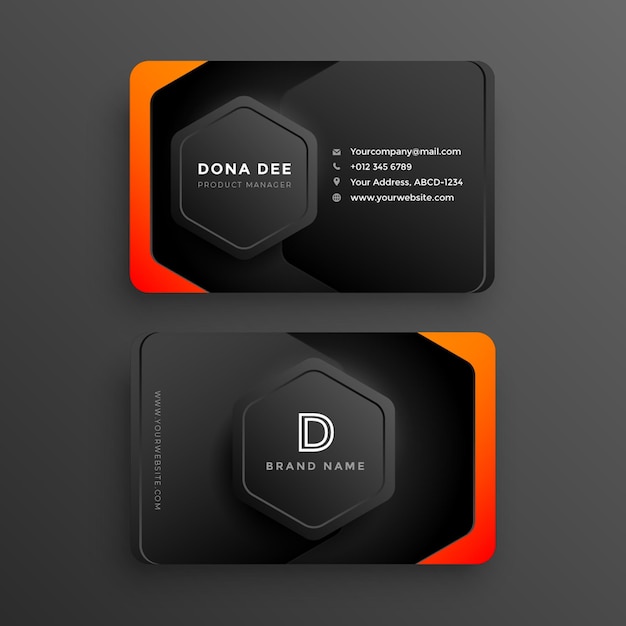 Vector modern stylish dark business card design with orange gradient free vector