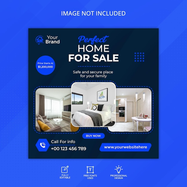 Modern stylish dream house and creative real estate social media post template