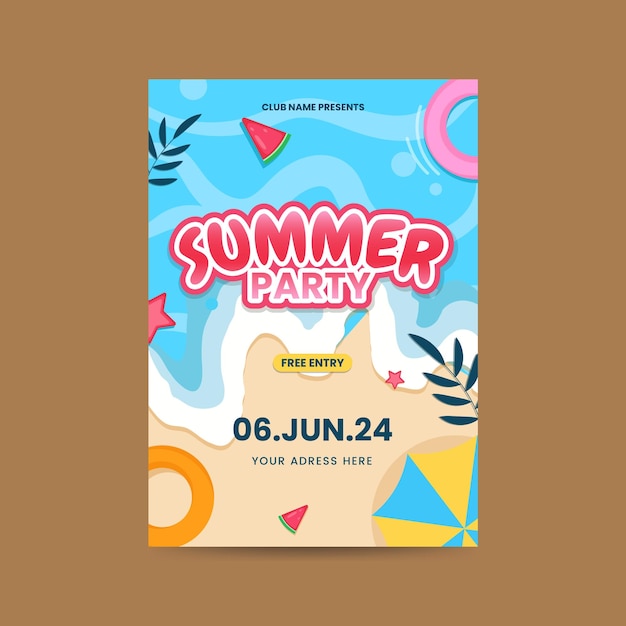 Modern Summer party poster with palm leaf and lettering Vector illustration