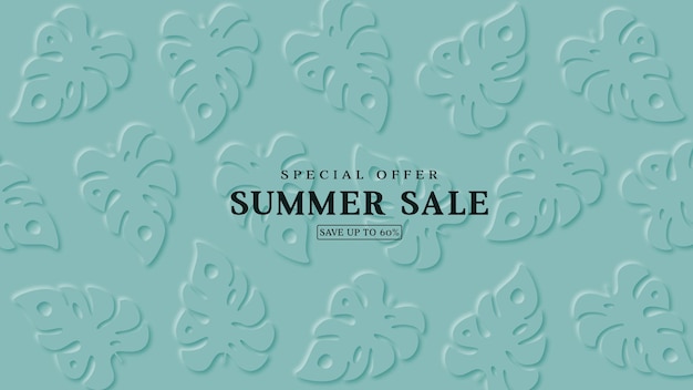 modern summer sale banner with tropical leaf