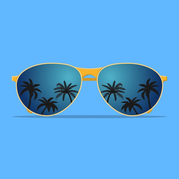 Vector modern sunglasses with palms reflection