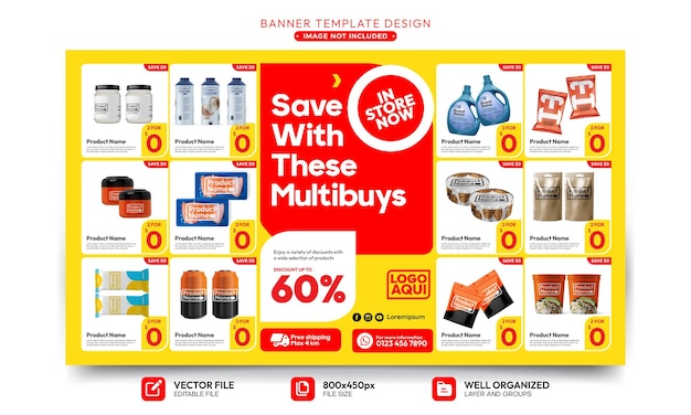 Modern supermarket product catalog advertising banner template