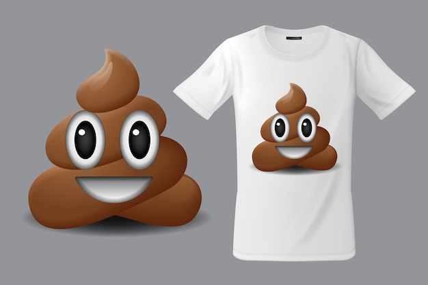 Design moderno con stampa di t-shirt con emoticon di merda, volto sorridente, emoji, uso per felpe, souvenir e altri usi, illustrazione.