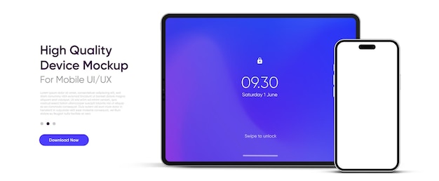 Современный макет планшета с передним видом и высококачественный макет смартфона и планшета, изолированный на белом