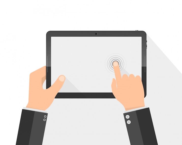 Vector modern tablet pc with blank screen in the hands.