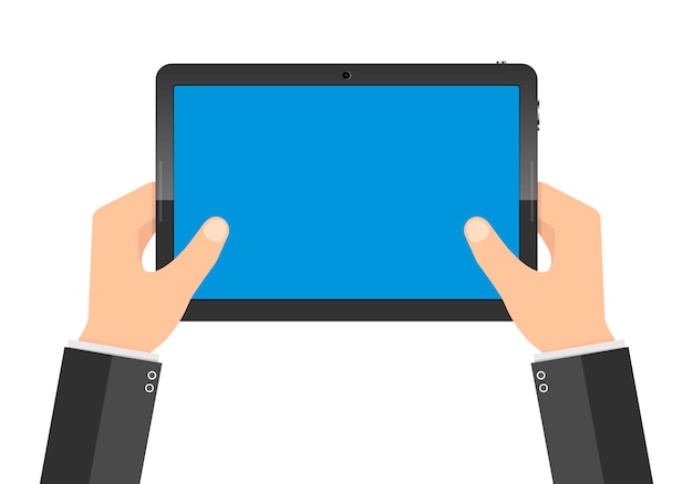ベクトル 手のベクトル図にブルー スクリーンを持つ現代のタブレット pc