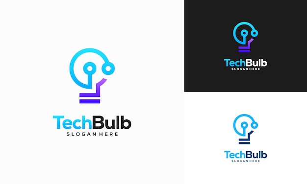 Il moderno logo tech bulb progetta il concetto, il modello di logo pixel technology bulb idea