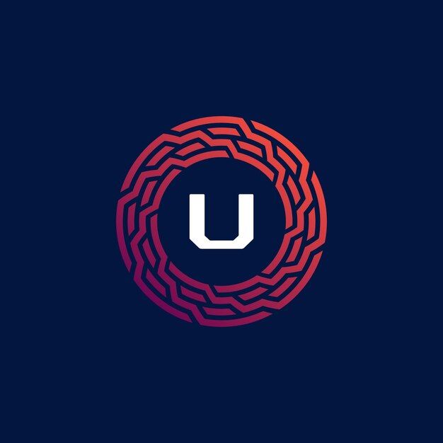 Modern tech circle emblem letter U frame logo